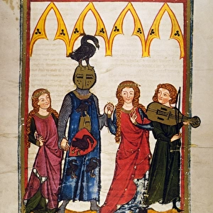 HEIDELBERG LIEDER, C. 14th. The minnesinger Hiltbold von Schwangau in an illumination from the early 14th century great Heidelberg Lieder manuscript