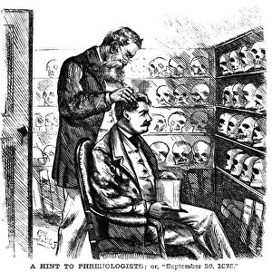 A hint to phrenologists; or, September 20, 1878. Cartoon about phrenology and Wall Street panics, published in Harpers Weekly. Woodcut, 1865