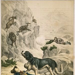 HUNTING: ALPS. Hunting Chamois in the Swiss Alps. Engraving, German, 19th century