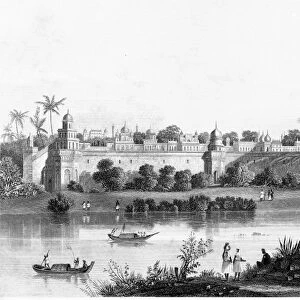 INDIA: AGRA FORT. The Red Fort on the Yamuna River in Agra, India. Line engraving, English, c1860