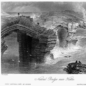 IRELAND: KILKEE, c1840. View of natural bridges on the Atlantic coast of Ireland near Kilkee, County Clare. Steel engraving, English, c1840, after William Henry Bartlett