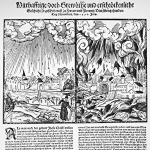 ITALY: EARTHQUAKES, 1570. Announcement in a contemporary German woodcut broadside