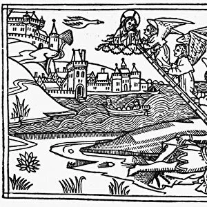 JACOBs DREAM. (Genesis 28: 10-22). Woodcut from the Cologne Bible, 1478-80