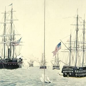 JAPAN: PERRY EXPEDITION. Two of the ships in Commodore Matthew Perrys expedition to Japan