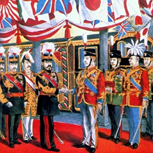 JAPANESE / U. K. DELEGATION. Japanese Emperor Mutsuhito receives the Duke of Connaught