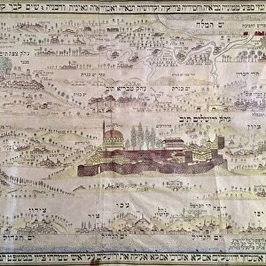 JERUSALEM PILGRIMAGE, 1875. Hebrew map for pilgrims to Palestine showing the city of Jerusalem