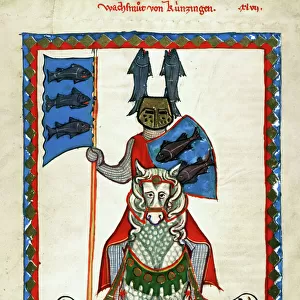 KNIGHT. The minnesinger Wachsmut von Kunzingen, in an illumination for the early 14th century great Heidelberg Lieder ms