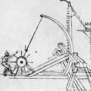LEONARDO: CATAPULT, c1500. Plan for a catapult with ratchet. Drawing by Leonardo da Vinci