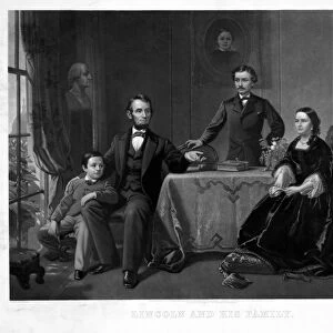 LINCOLN AND FAMILY. President Abraham Lincoln with his sons Tad and Robert Todd