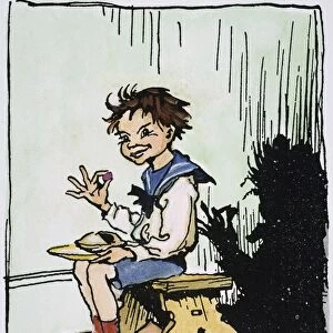 Little Jack Horner. Pen-and-drawing by Arthur Rackham for a 1913 edition of Mother Goose nursery rhymes