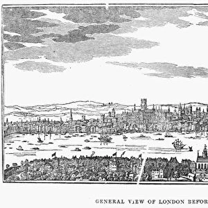 LONDON, ENGLAND, 1666. A general view of London, England, before the Great Fire of 1666. Wood engraving, 19th century