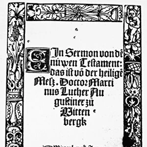LUTHERAN SERMON, 1520. Title page of a sermon by Martin Luther on the New Testament