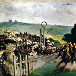 MANET: LONGCHAMPS, 1867. Race at Longchamps (Paris). Oil on canvas by Edouard Manet, 1867