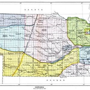 MAP: NEBRASKA, 1899. Indian land cessions in Nebraska. Lithograph, 1899