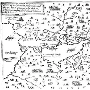 MAP OF NEW FRANCE, 1612. The westerly portion of Samuel de Champlains 1612 map