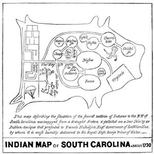 MAP: SOUTH CAROLINA, c1730. Copy of a Cherokee map of South Carolina drawn on a deer skin