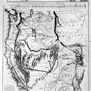 MAP: WESTERN U. S. 1848. Map of the western United States, 1848, by Charles Preuss, surveyor on John C. Fremonts expeditions to the Rocky Mountains and the Oregon Trail from 1842 to 1844