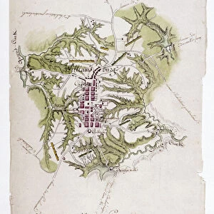 Map of Williamsburg, Virginia, and the surrounding country. Drawing, 1781, by Louis Alexandre Berthier, an aide to General Rochambeau