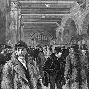 MENs FASHION, 1893. A Study in Overcoats. Fashionable men in a hotel lobby in Chicago