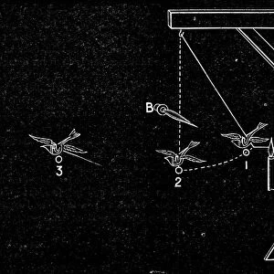 Method for starting Gustave Trouves ornithopter. Invented in 1870, it was the first ornithopter to successfully fly. Contemporary American engraving