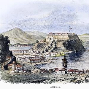 MEXICO: ACAPULCO. View of the city of Acapulco, Mexico. Wood engraving, 19th century