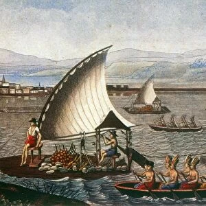 MEXICO: FLOATING GARDENS. Aztec floating gardens of Tenochtitlan. Aquatint, French