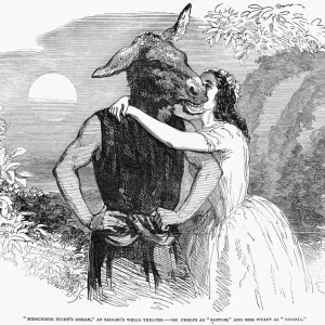 Wood engraving print of A Midsummer Night's Dream performance Wood engraving print of A Midsummer Night's Dream performance