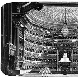 MILAN: LA SCALA, 1866. View of the interior of the Teatro alla Scala from the stage, Milan, Italy