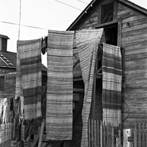 MINNESOTA: CARPETS, 1937. Rag rugs airing out on a clothesline in Winton, Minnesota