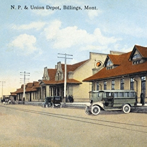 MONTANA: TRAIN STATION. The N. P. and Union Depot in Billings, Montana. Photo postcard