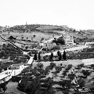 MOUNT OF OLIVES. Aerial view of the Garden of Gethsemane and the Mount of Olives, East Jerusalem
