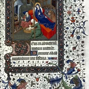 NATIVITY: WASHING THE CHILD Illumination from a French Book of Hours, c1415