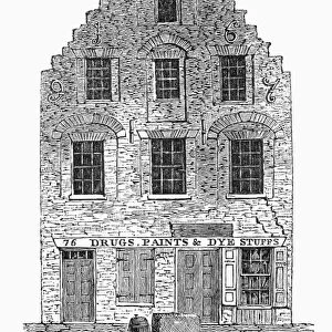 NEW AMSTERDAM: HOUSE, 1626. A Dutch house built on Pearl Sreet in 1626, rebuilt 1697, and demolished in 1828. Wood engraving, American, 1831