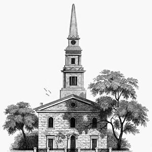 NEW YORK: CHURCH. St. Marks Church in-the-Bowery, located at the corner of 10th and Stuyvesant Streets, New York. Wood engraving, c1850
