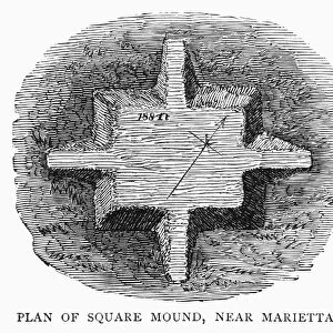 OHIO: PREHISTORIC MOUND. Plan of pre-Columbian square mound near Marietta, Ohio