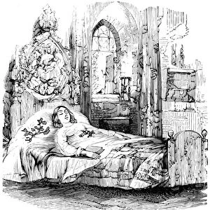 THE OLD CURIOSITY SHOP. The death-bed of Little Nell. Wood engraving from a 19th-century edition of Charles Dickens novel