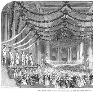 OPERA: DON GIOVANNI, 1867. Ballroom scene from an 1867 production of Mozarts Don Giovanni at Her Majestys Theatre, London: wood engraving from a contemporary English newspaper