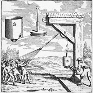 OTTO von GUERICKE, 1672. One of Otto von Guerickes demonstrations of air pressure. Copper engraving from Guerickes Experiment Nova, Amsterdam, 1672