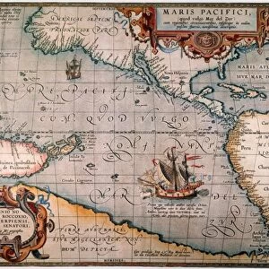 PACIFIC OCEAN MAP, 1589. Abraham Ortelius map of the Pacific Ocean