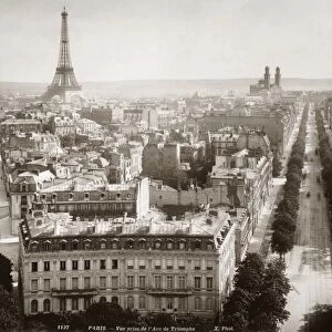 PARIS: AERIAL VIEW, 1900. View of Paris form l Arc de Triomphe, c1900. On th left Avenue Marceau runs towards the Eiffel Tower. On the right Avenue Kleber leads to Trocadero