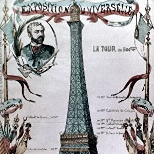PARIS: EIFFEL TOWER, 1889. The Eiffel Tower at the Universal Exposition of 1889: contemporary French colored engraving