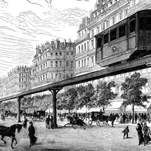 PARIS: TRAMWAY, 1880s. An electric tramway in Paris, France, in the 1880s. Contemporary French wood engraving