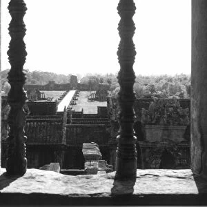 A partial view of the ruins at Angkor Wat. Photographed in 1960
