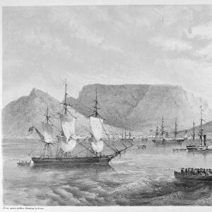 PERRY AT CAPETOWN, 1853. Commodore Matthew Perrys flotilla, en route to Japan, stops at Cape Town