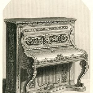 PIANO, 19th CENTURY. Piano manufactured by Kirkman & Son. Steel engraving, English, 19th century