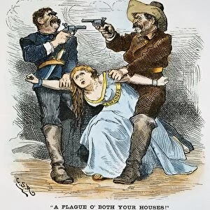 A Plague O Both Your Houses. American cartoon of 1874 on the Brooks-Baxter War, which pitted Elisha Baxter, elected Governor of Arkansas in 1872, against his opponent Joseph Brooks, who obtained a court order declaring himself to be the legal governor but was ultimately removed by President Grant in favor of Baxter
