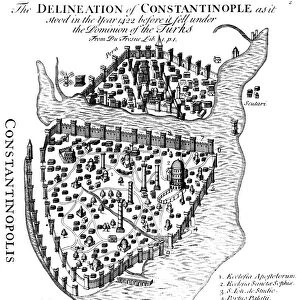 Plan of Constantinople as it looked in 1422. Line engraving from A Description of the City of Constantinople by Pierre Gilles, London, 1729