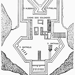 Plan of Fort Jesus, built by the Portuguese at Mombasa, Kenya, in 1593, from a Portuguese atlas of 1610