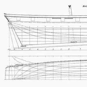 Plans of a Baltimore clipper brig, 1845. This type of brigantine was used by privateers in the War of 1812