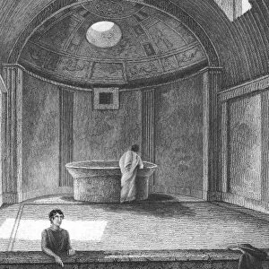 POMPEII: CALIDARIUM. Calidarium, or hot bath, of the Forum Baths in Pompeii, Italy. Etching and engraving, English, 1831